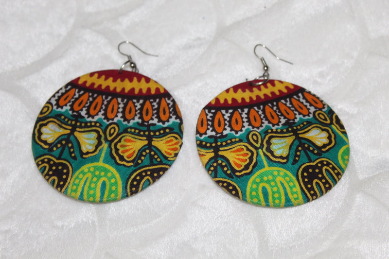 Green African print fabric earrings